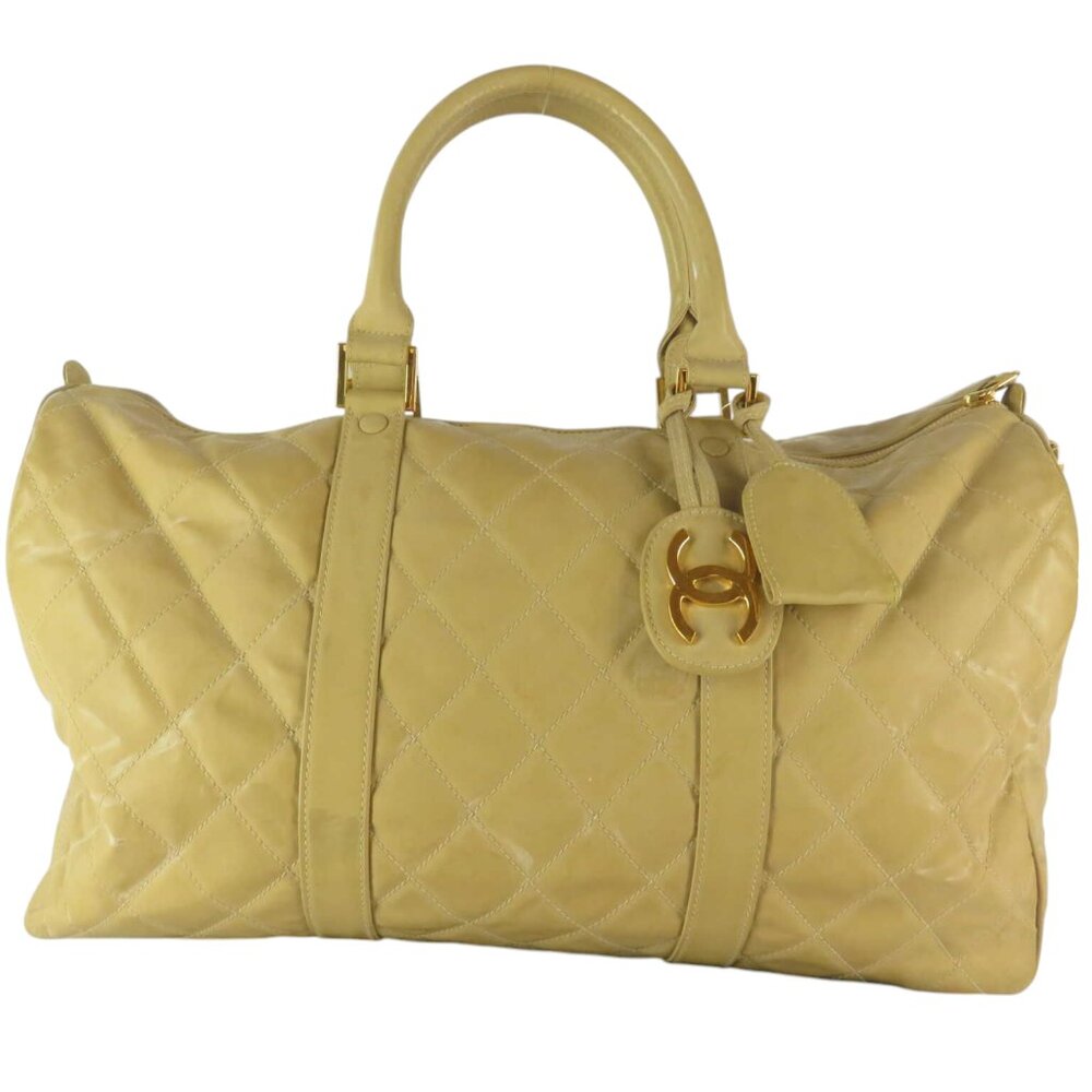 Chanel Leather Duffle Bag Vintage 90s Era Vintage Quilted Travel Carry On